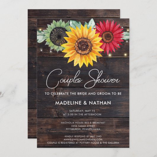 Rustikale Sonnenblumen auf Stalldusche Einladung (Vorne/Hinten)