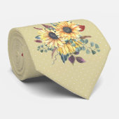 Rustikale Sonnenblumen auf Tan Polka Dots Krawatte (Gerollt)