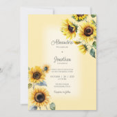 Rustikale Sonnenblumen auf verblasster Goldhochzei Einladung (Vorderseite)