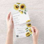 Rustikale Sonnenblumen auf Weiß mit QR-Code All In One Einladung (Abreißen)