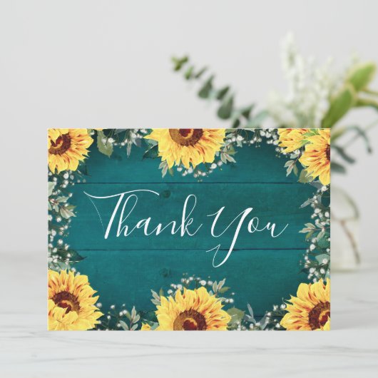 Rustikale Sonnenblumen Babys Atembrille Aquamarine Dankeskarte (Stehend Vorderseite)