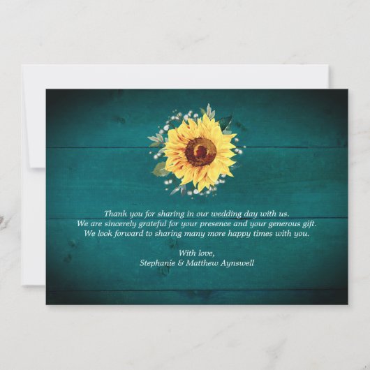 Rustikale Sonnenblumen Babys Atembrille Aquamarine Dankeskarte (Rückseite)