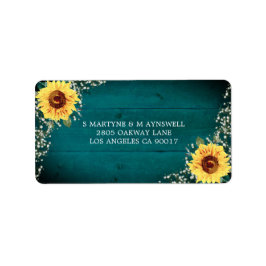 Rustikale Sonnenblumen Babys atmen Aquamarine Hoch Adressaufkleber