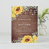Rustikale Sonnenblumen Babys atmen Lichter Hochzei Einladung (Stehend Vorderseite)