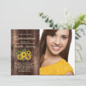 Rustikale Sonnenblumen Barholz Quinceañera Foto Einladung (Stehend Vorderseite)