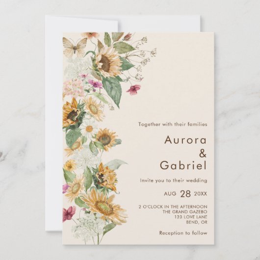 Rustikale Sonnenblumen Beige Foto Hochzeit Einladung (Vorderseite)