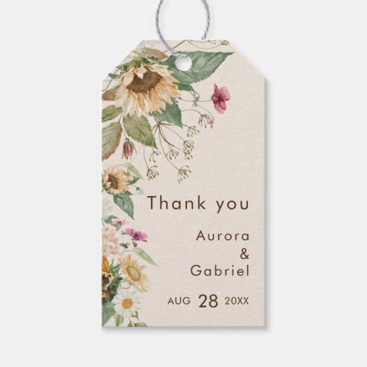 Rustikale Sonnenblumen Beige Hochzeit Vielen Dank Geschenkanhänger (Vorderseite)