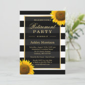 Rustikale Sonnenblumen Black Stripes Retirement Pa Einladung (Stehend Vorderseite)