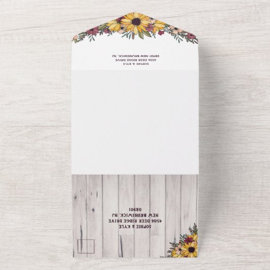 Rustikale Sonnenblumen Blassholz-Grain-Hochzeit All In One Einladung (Außenbereich)