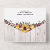 Rustikale Sonnenblumen Blassholz-Grain-Hochzeit All In One Einladung (Rückseite)