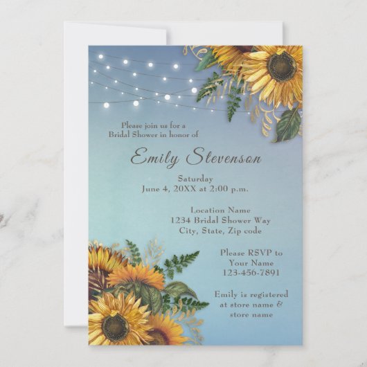 Rustikale Sonnenblumen, Blätter Brautdusche Einlad (Vorderseite)