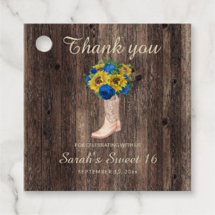 Rustikale Sonnenblumen Blaue Rosen Stiefel Sweet 1 Geschenkanhänger