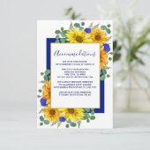 Rustikale Sonnenblumen Blauen Rose Hochzeitsunterk Begleitkarte (Stehend Vorderseite)