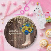 Rustikale Sonnenblumen Blauen Rose Stiefel Quincea Pappteller (Party)