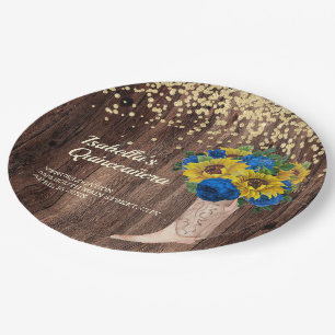 Rustikale Sonnenblumen Blauen Rose Stiefel Quincea Pappteller