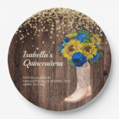 Rustikale Sonnenblumen Blauen Rose Stiefel Quincea Pappteller (Vorderseite)