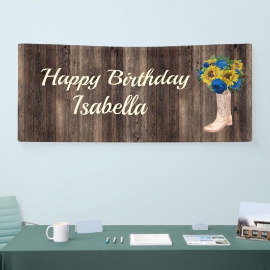 Rustikale Sonnenblumen Blauen Rose Stift glücklich Banner (Messe)