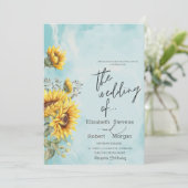 Rustikale Sonnenblumen Blauer Hochzeitstag Einladu Einladung (Stehend Vorderseite)