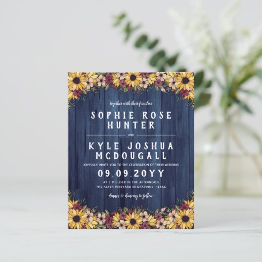 Rustikale Sonnenblumen Blaues Holz 2 in 1 Budget H (Stehend Vorderseite)