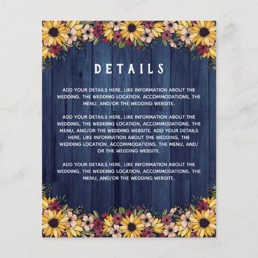 Rustikale Sonnenblumen Blaues Holz 2 in 1 Budget H (Rückseite)