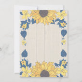 Rustikale Sonnenblumen Blumen Hochzeit Brautparty Einladung (Rückseite)