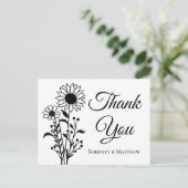 Rustikale Sonnenblumen Blumen Hochzeit Danke Postkarte (Stehend Vorderseite)