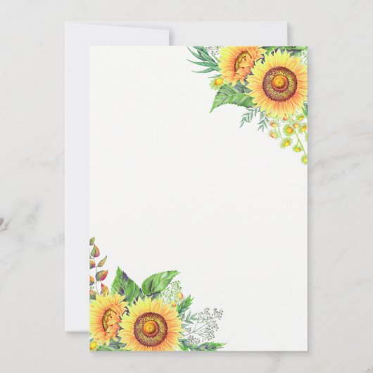 Rustikale Sonnenblumen Blumen Hochzeit Probe Dinne Einladung (Rückseite)