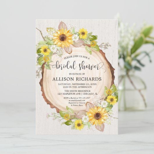 Rustikale Sonnenblumen Blumendusche Einladung (Stehend Vorderseite)