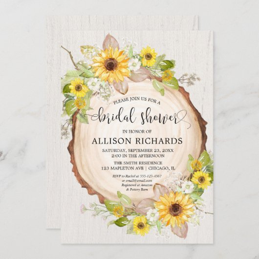 Rustikale Sonnenblumen Blumendusche Einladung (Vorne/Hinten)