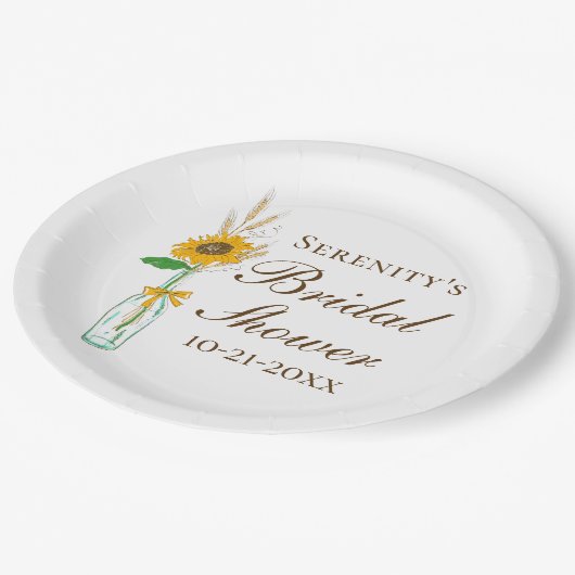 Rustikale Sonnenblumen, blumengeschmückte Herbstho Pappteller (Schrägansicht)