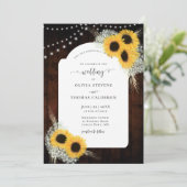 Rustikale Sonnenblumen Blumengestell-Lampen Hochze Einladung (Stehend Vorderseite)