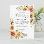 Rustikale Sonnenblumen Blumengrün Land Hochzeit Einladung (Stehend Vorderseite)