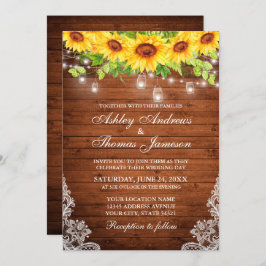 Rustikale Sonnenblumen Blumenkohl Jar Lights Lace Einladung