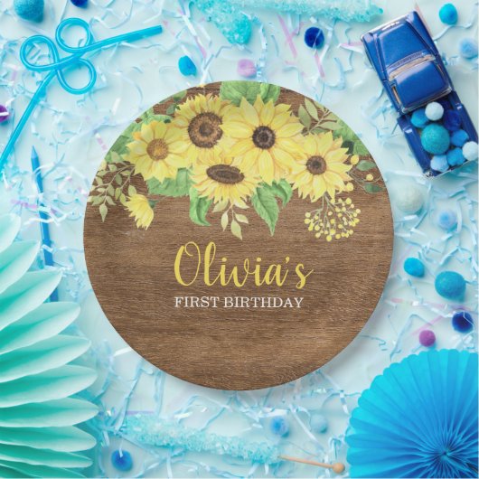 Rustikale Sonnenblumen Blumenwald Sommer Erster Ge Pappteller (Party)