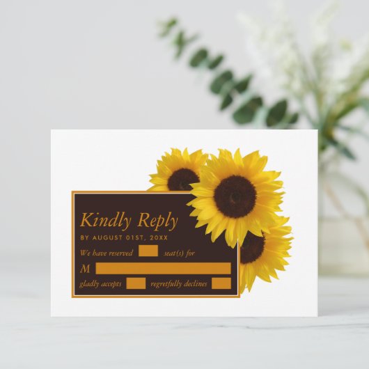 Rustikale Sonnenblumen - Blumenzehen RSVP Karte (Stehend Vorderseite)