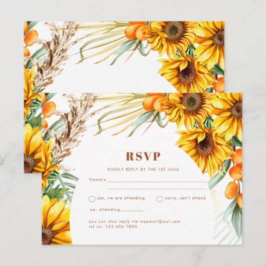 Rustikale Sonnenblumen Blumenzehen RSVP Postkarte (Vorne/Hinten)