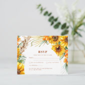 Rustikale Sonnenblumen Blumenzehen RSVP Postkarte (Stehend Vorderseite)