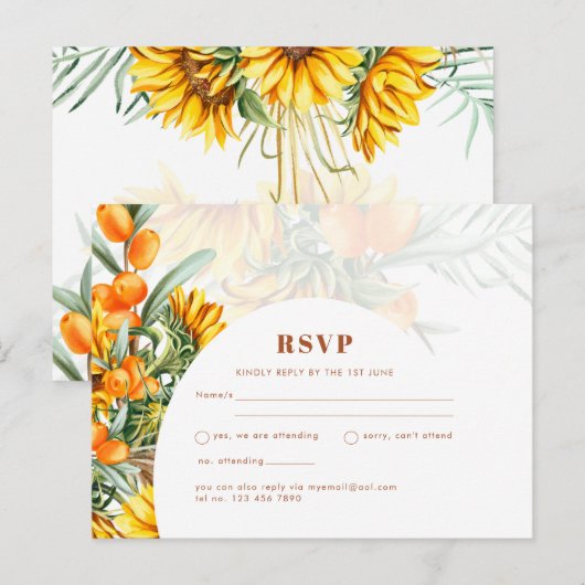 Rustikale Sonnenblumen Blumenzehen RSVP Postkarte (Vorne/Hinten)