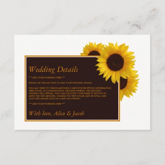 Rustikale Sonnenblumen - Blumenzwiebeldetails Begleitkarte (Vorderseite)