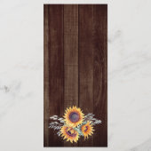 Rustikale Sonnenblumen-Blüte | Hochzeitsprogramm Programm (Rückseite)