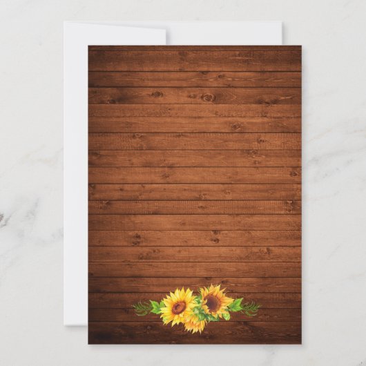 Rustikale Sonnenblumen Blütenblätter aus Holz Einladung (Rückseite)