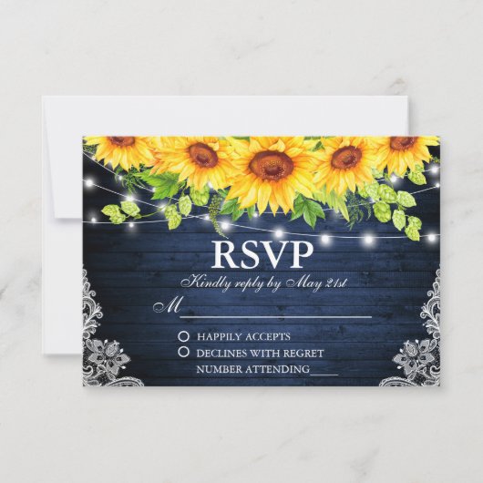 Rustikale Sonnenblumen Blütenblume Lee Blauer Holz RSVP Karte (Vorderseite)
