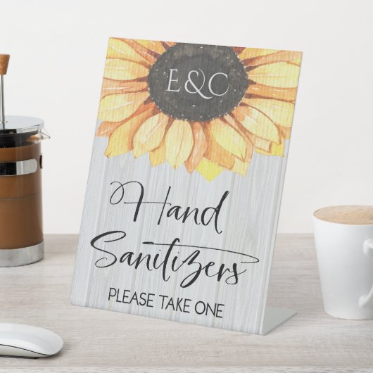 Rustikale Sonnenblumen-Blütenblume Monogramm-Hochz Sockelschild (In SItu)