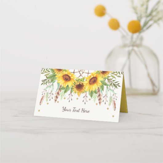 Rustikale Sonnenblumen Boho Dreamcatcher Food Labe Platzkarte (Vorderseite)