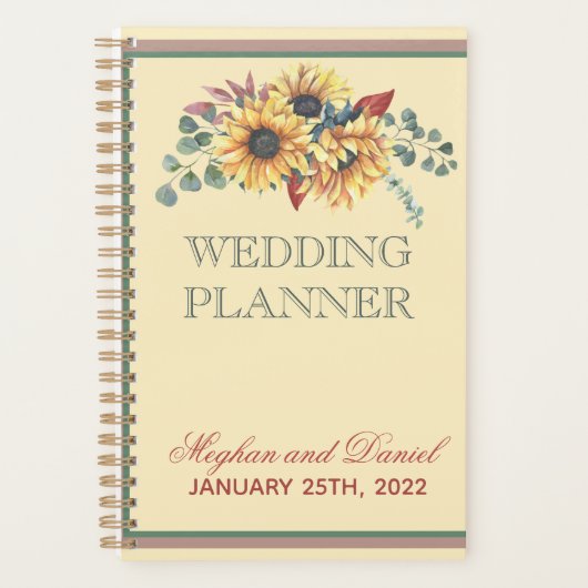 Rustikale Sonnenblumen Botanicals Hochzeitsplaner Planer (Vorderseite)