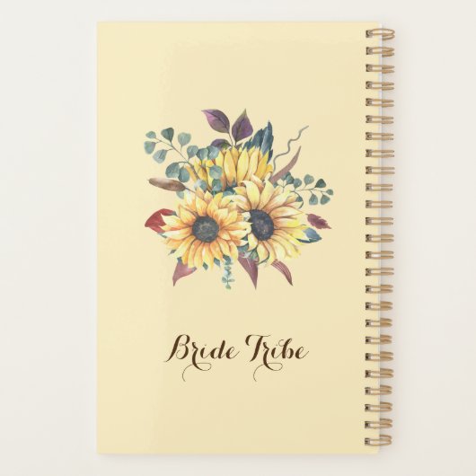 Rustikale Sonnenblumen Botanicals Hochzeitsplaner Planer (Rückseite)