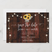 Rustikale Sonnenblumen Bouquet Lights Barn Wood We Save The Date (Vorderseite)