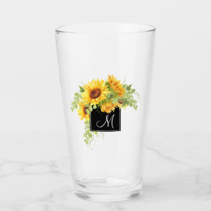 Rustikale Sonnenblumen Bouquet und jedes Monogramm Glas