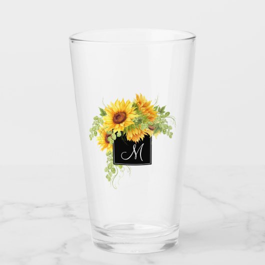 Rustikale Sonnenblumen Bouquet und jedes Monogramm Glas (Vorderseite)
