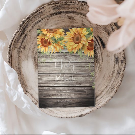 Rustikale Sonnenblumen Bouquet Wasserfarbenhochzei Einladung